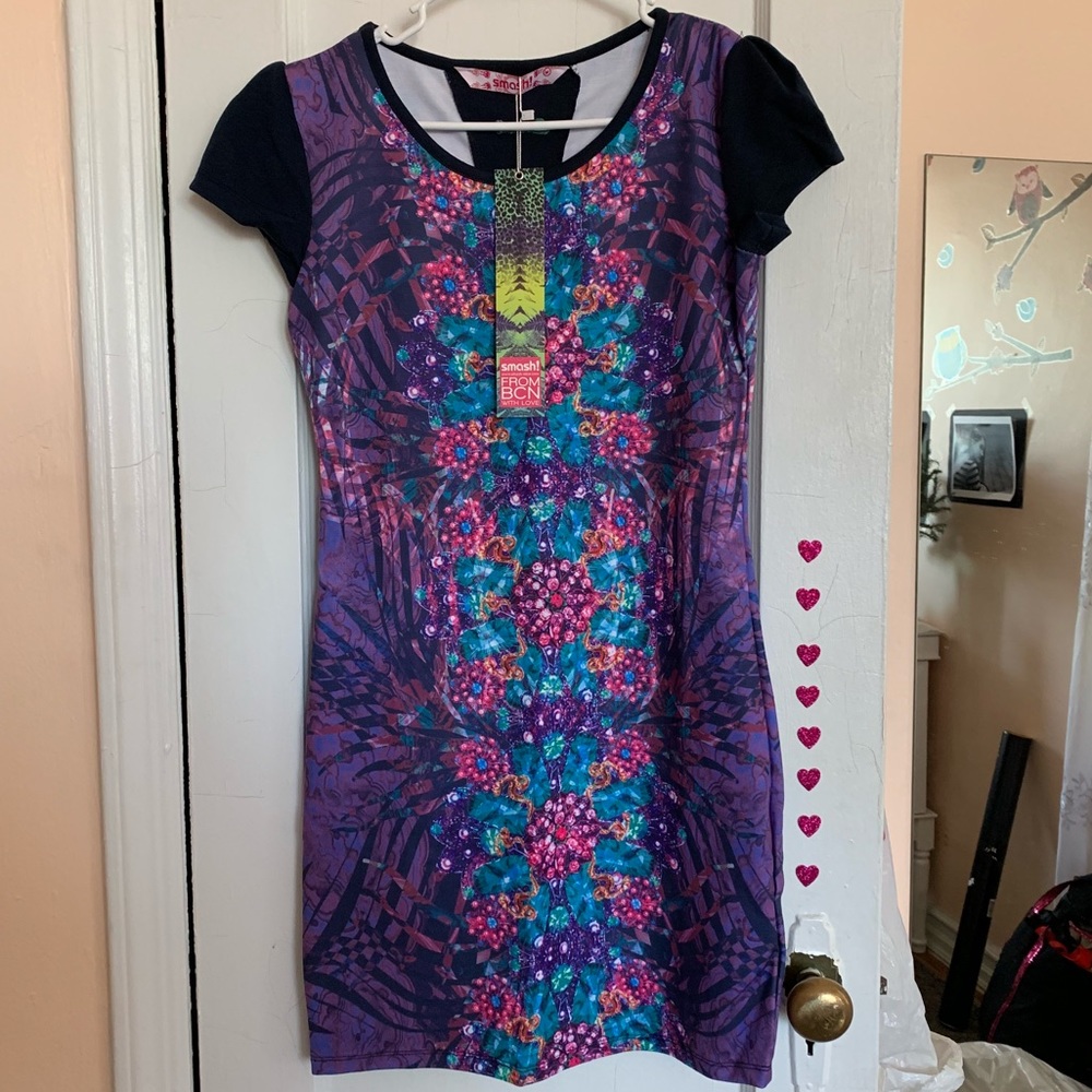 Dark Purple Reina Floral Cap-Sleeve Dress